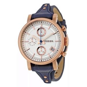 Fossil Boyfriend Chronograph Navy leather Watch